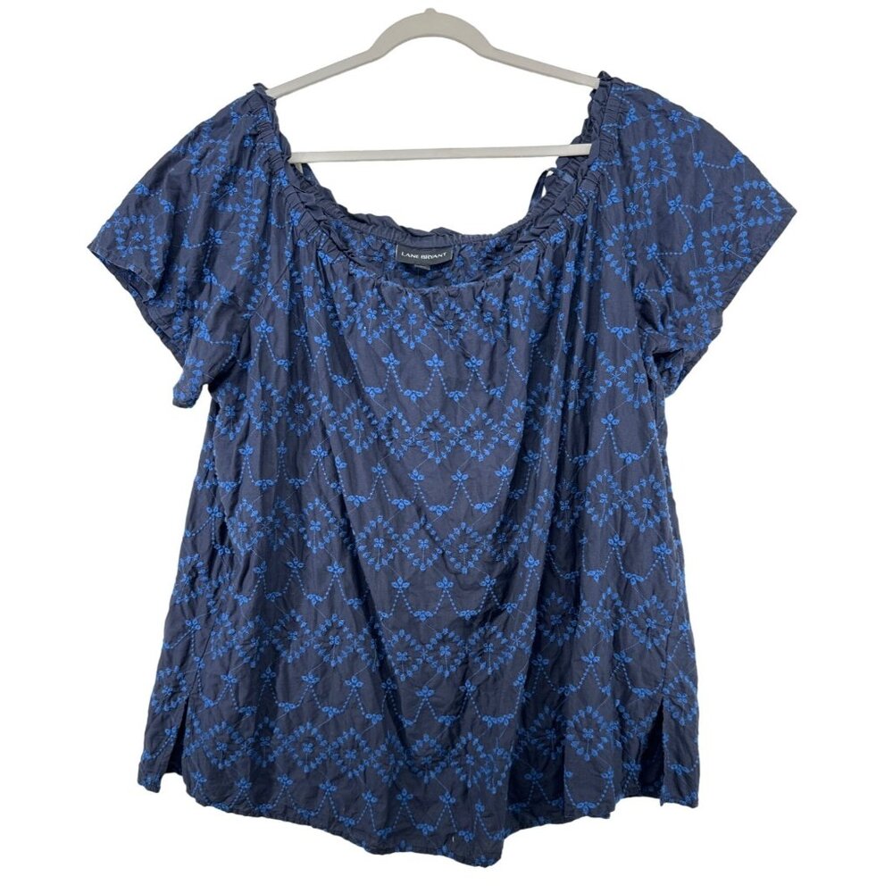 Lane Bryant Women Top Sz 22/24 Plus Navy Boho Embroidered WhimsiGoth DarkCottage